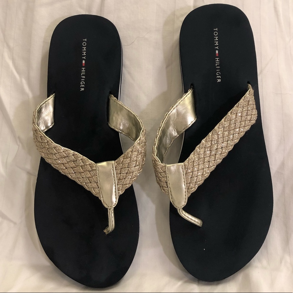 Tommy Hilfiger Gold and Navy Sparkle Flip Flops